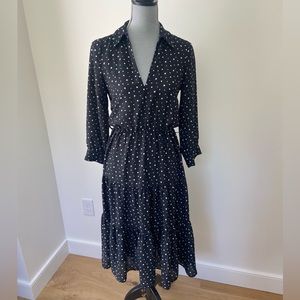 ZARA Long Sleeve Polka Dot Midi Dress